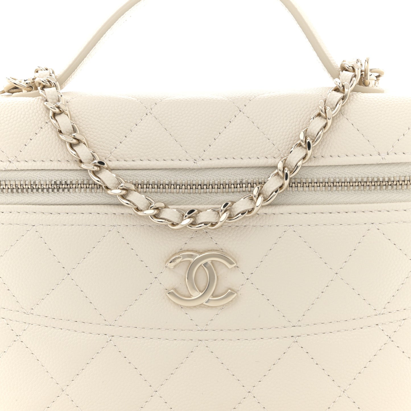 Caviar Quilted Trendy Handle Slim Vanity Ecru