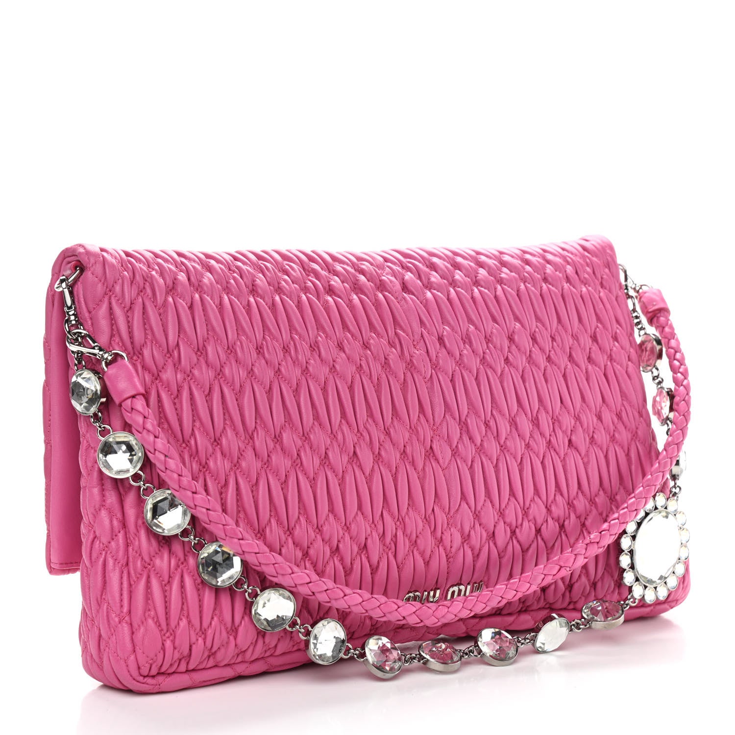 Miu Miu Nappa Matelasse Crystal Flap Clutch Fuxia 3 of 8