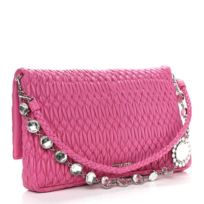 Miu Miu Nappa Matelasse Crystal Flap Clutch Fuxia 3 of 8