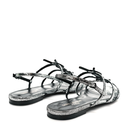 Saint Laurent Calfskin Cassandra Monogram Sandals 37.5 Argento 5 of 8