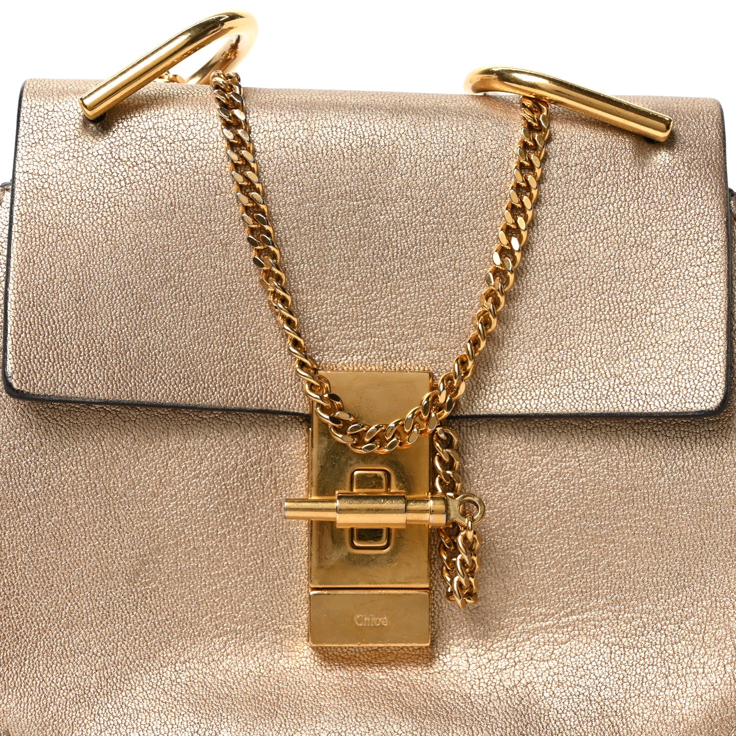 Chloe Metallic Grained Goatskin Nano Drew Shoulder Bag  Abstract Gold 7 of 9