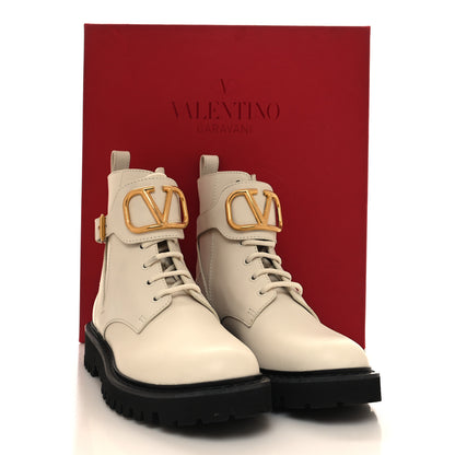 Valentino Garavani Calfskin Womens VLOGO 35mm Combat Boots 39.5 Light Ivory 9 of 9