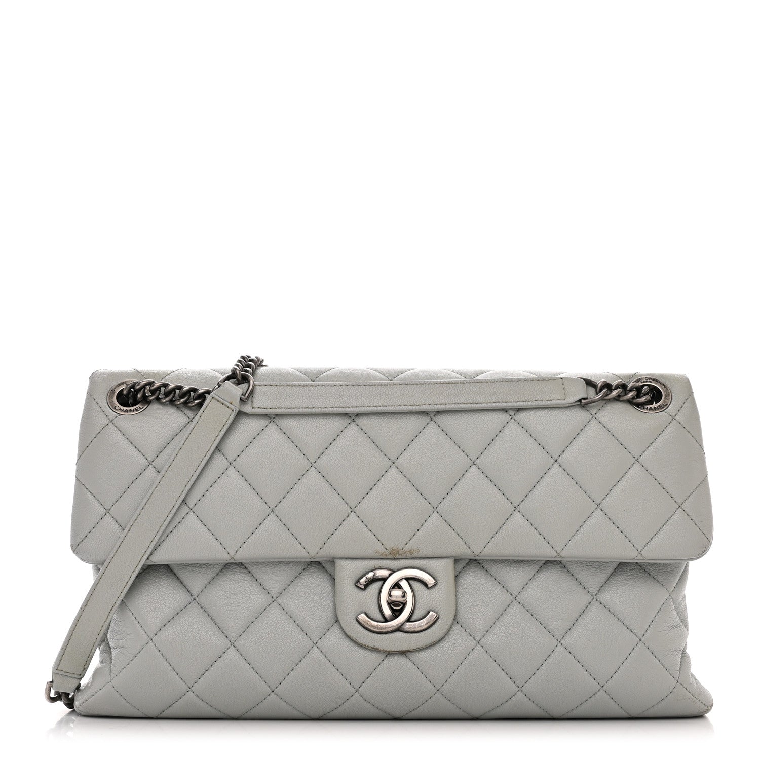 Chanel Shiny Lambskin Quilted Large Burgundy Rocks Flap Light Grey 1 of 15