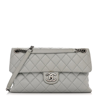 Chanel Shiny Lambskin Quilted Large Burgundy Rocks Flap Light Grey 1 of 15