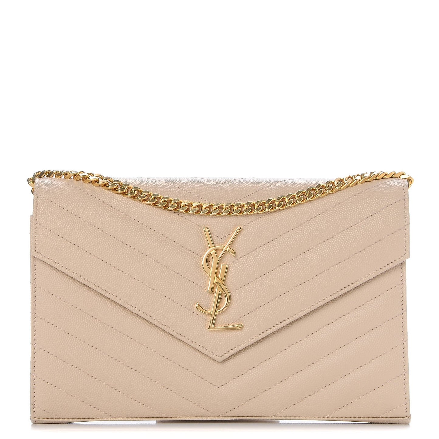 Grain De Poudre Matelasse Chevron Monogram Chain Wallet Nude Powder