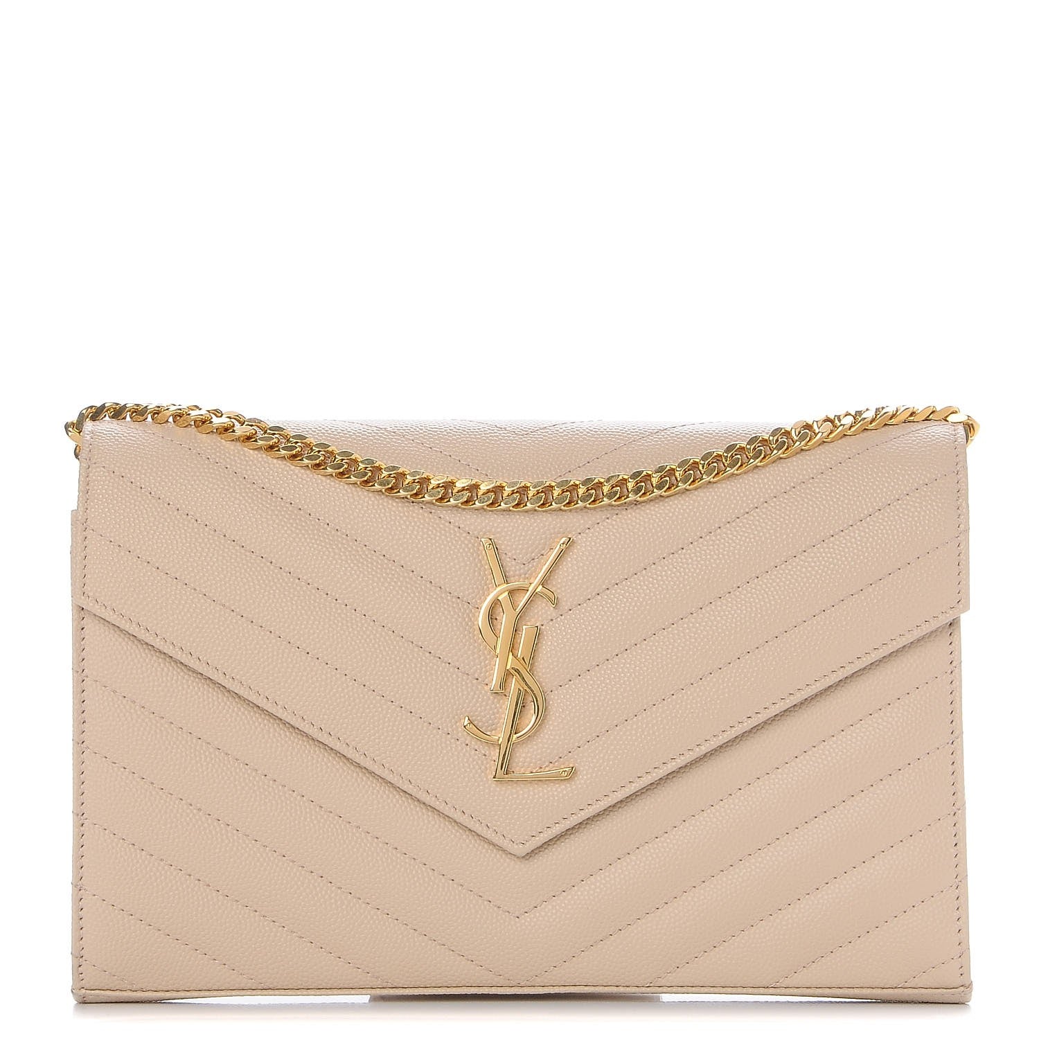 Saint Laurent Grain De Poudre Matelasse Chevron Monogram Chain Wallet Nude Powder 1 of 8