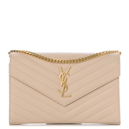 Saint Laurent Grain De Poudre Matelasse Chevron Monogram Chain Wallet Nude Powder 1 of 8