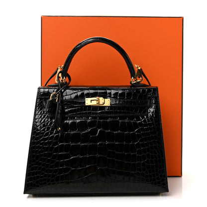 Hermes Shiny Alligator Kelly Sellier 25 Black 10 of 10