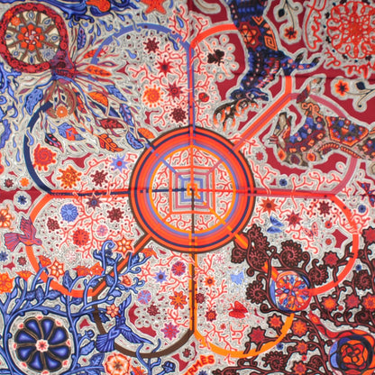Hermes Silk L'Arbre Du Vent Scarf 90 Brique Bleu Corail 1 of 5