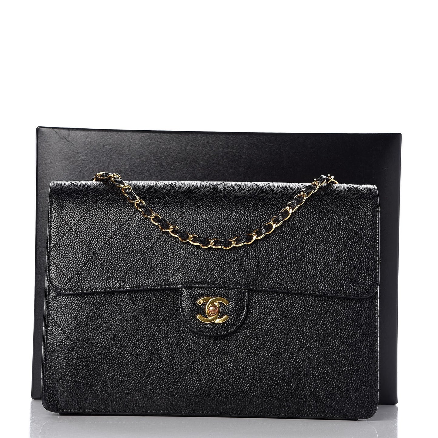 Caviar Stitch Jumbo Single Flap Black