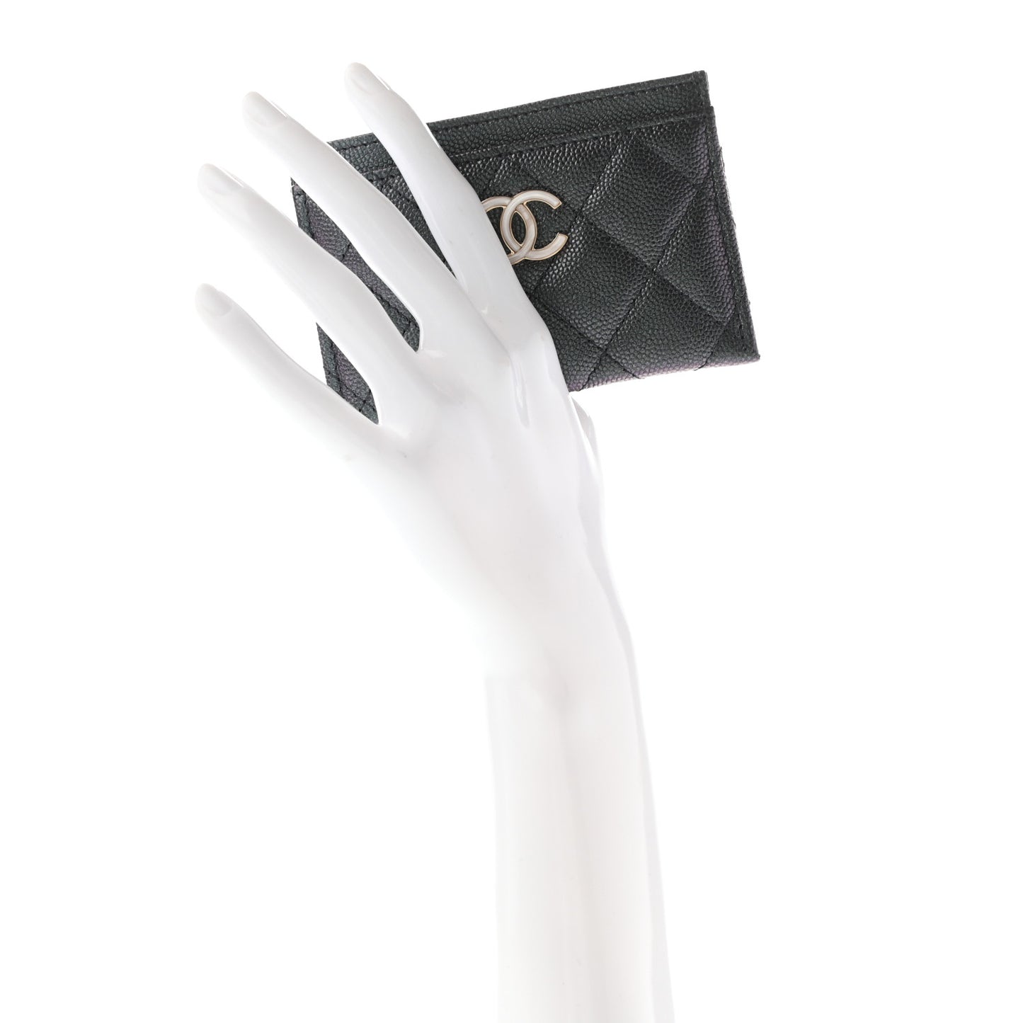 Iridescent Caviar Quilted Card Holder Black
