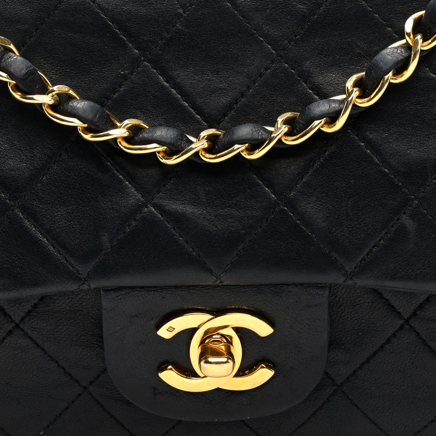 Lambskin Quilted Medium Double Flap Black