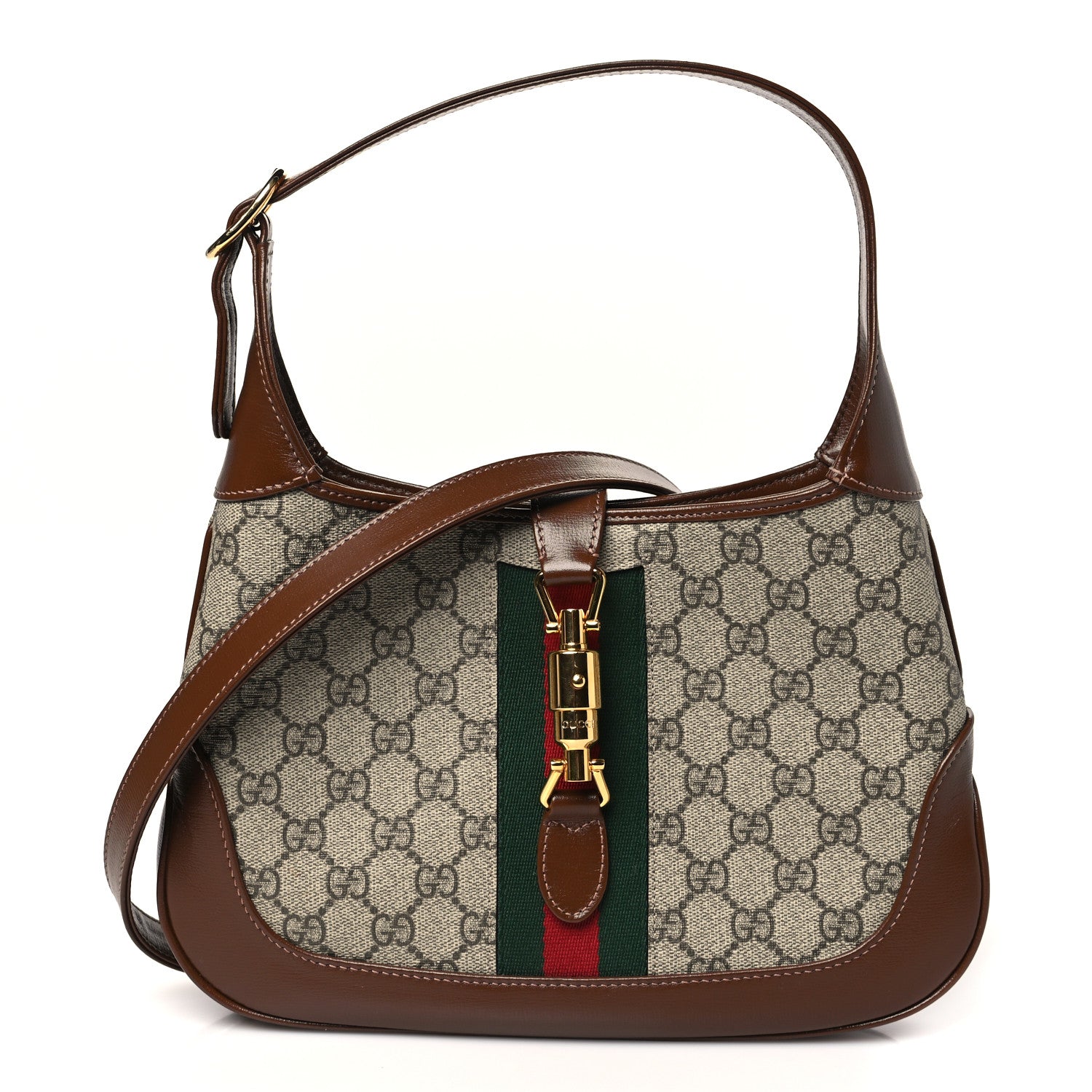 Gucci GG Supreme Monogram Azalea Calfskin Web Small Jackie 1961 Hobo Beige Ebony Brown Sugar 1 of 10