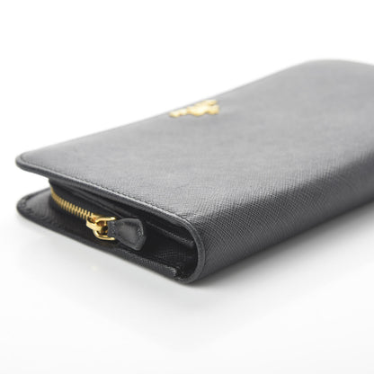 Prada Saffiano Metal Double Snap Travel Wallet Black 6 of 9