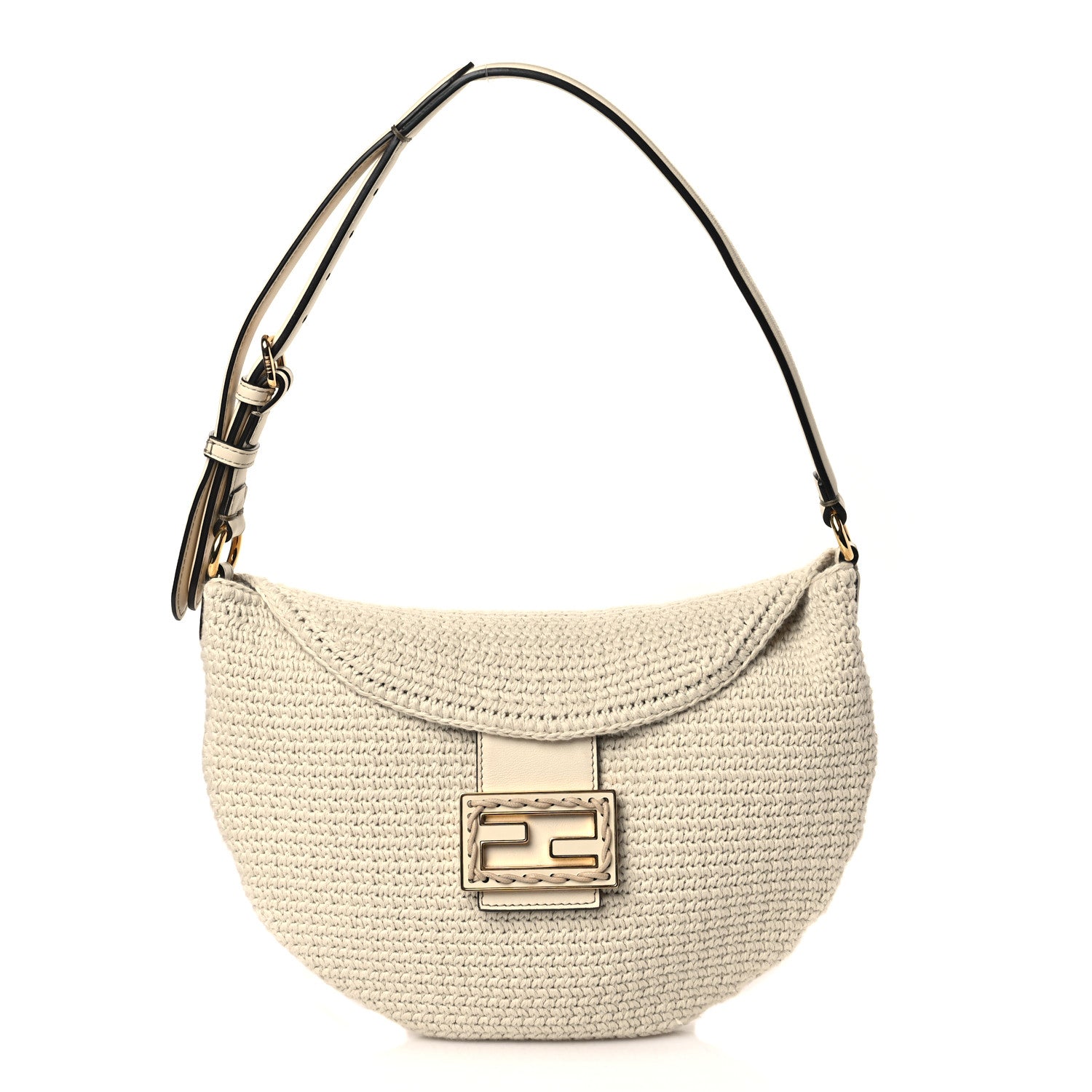 Fendi Fabric Crochet Vitello Grace Small Croissant Hobo Uovo