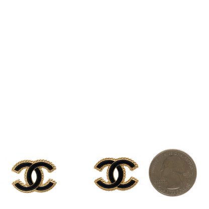 Chanel Enamel Metal Rope CC Earrings Black Gold 2 of 5