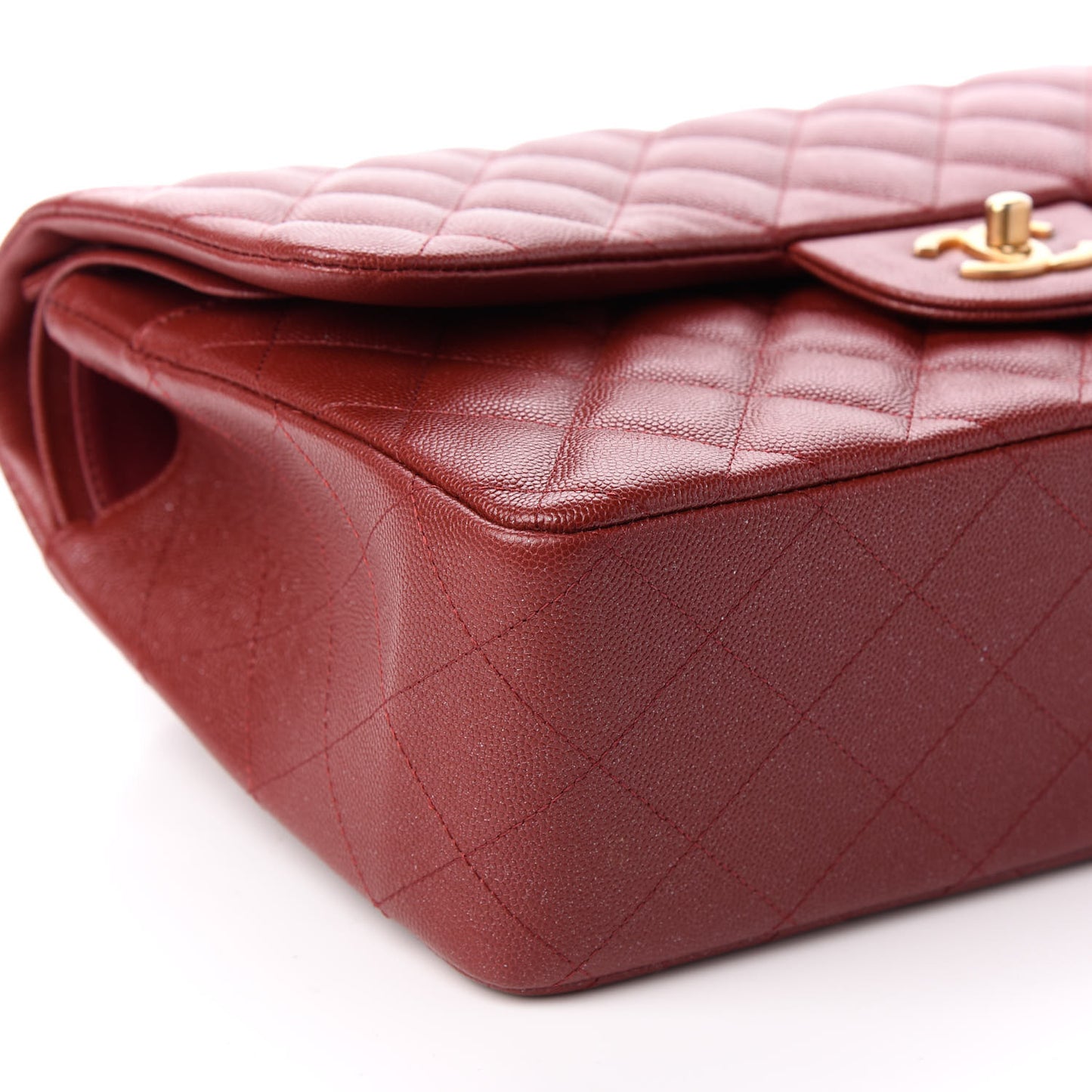 Iridescent Caviar Quilted Jumbo Double Flap Burgundy