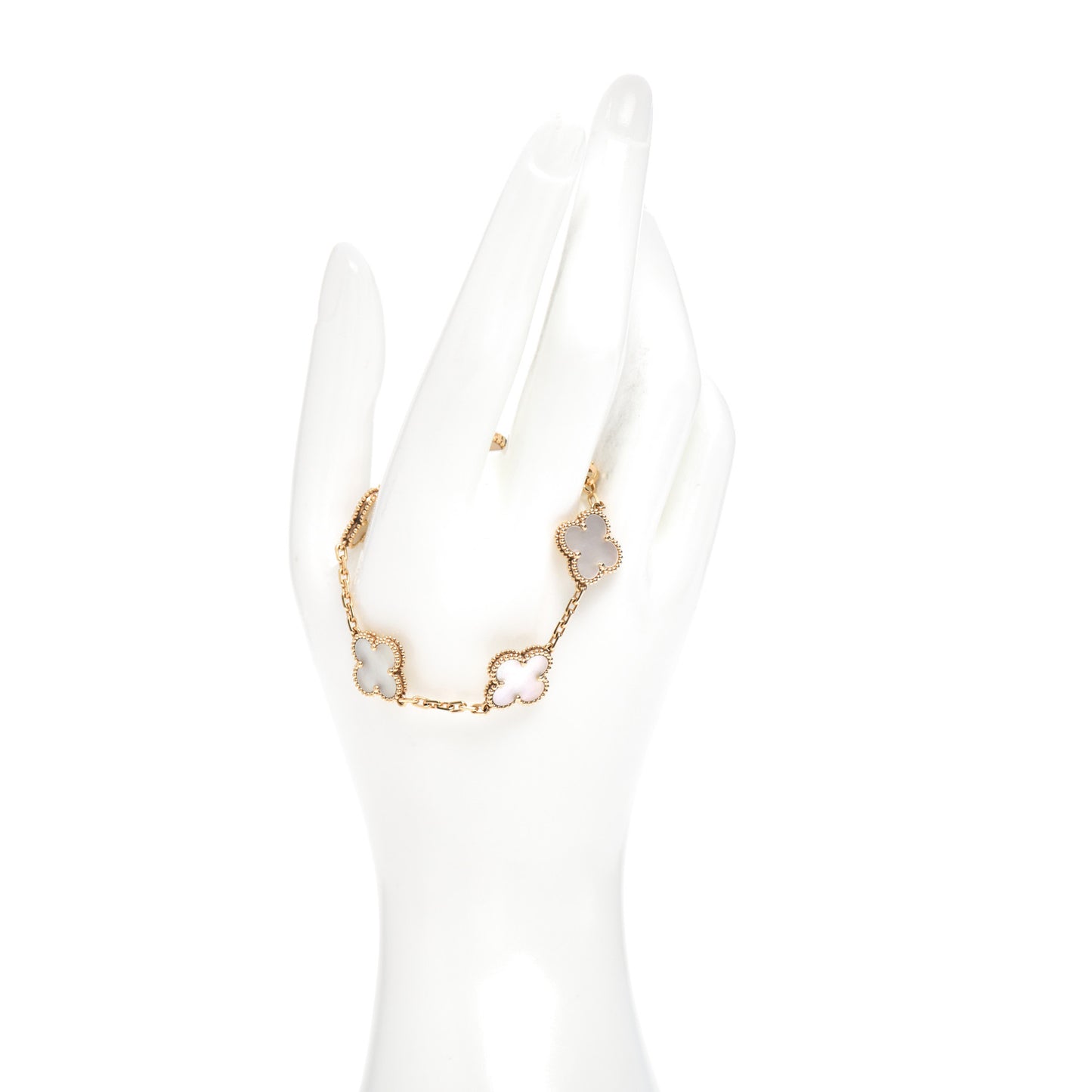 18K Yellow Gold Mother of Pearl 5 Motifs Vintage Alhambra Bracelet