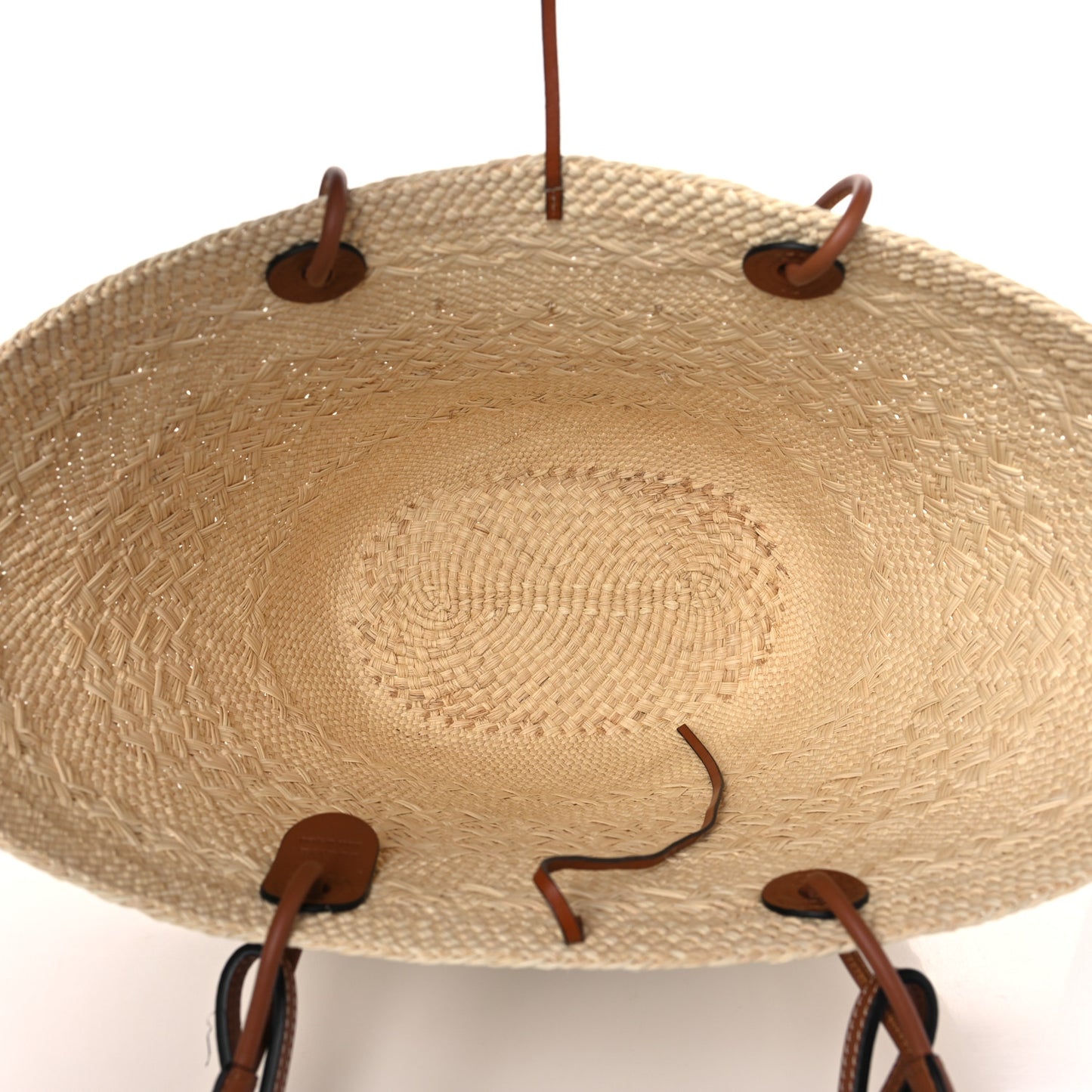 Calfskin Raffia Paulas Ibiza Medium Anagram Basket Tote Bag Natural Tan