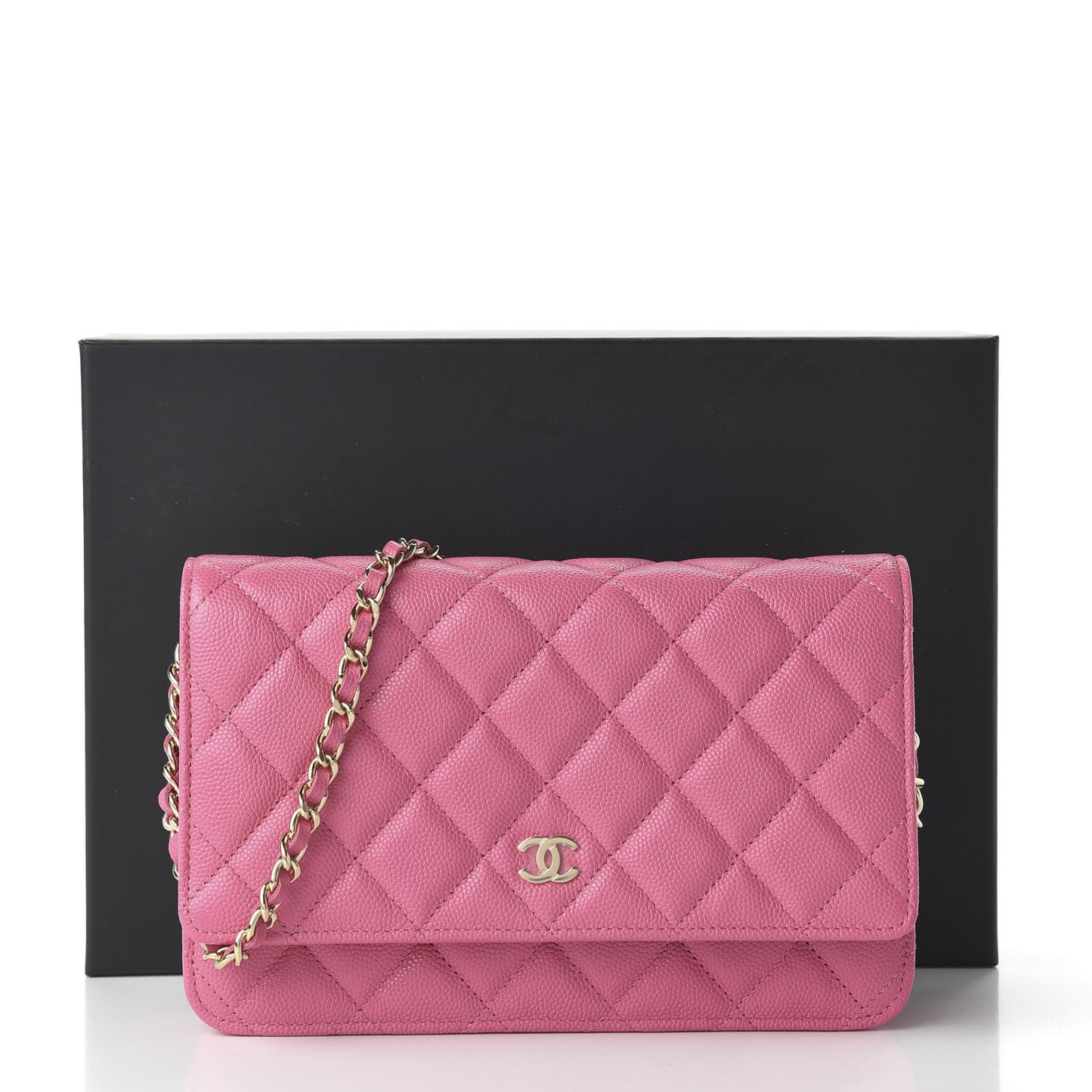 Caviar Quilted Wallet on Chain WOC Pink