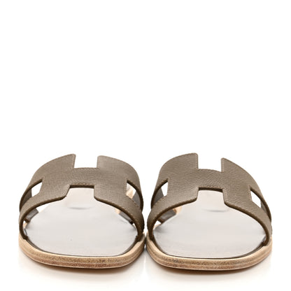 Hermes Epsom Oran Sandals 38.5 Etoupe 2 of 9
