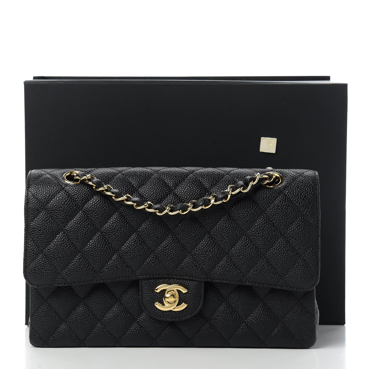 Caviar Quilted Medium Double Flap Black