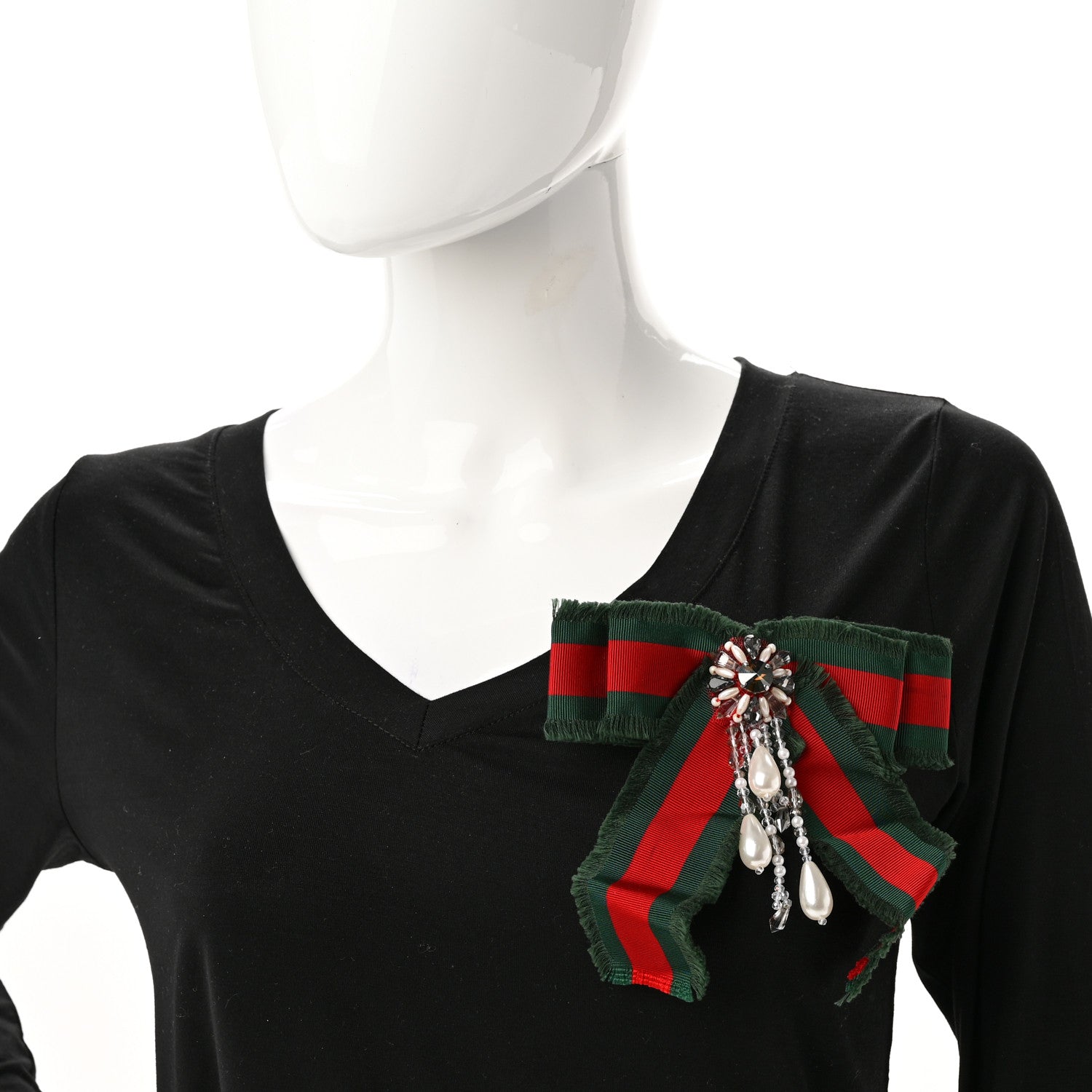 Gucci Grosgrain Web Pearl Crystal Bow Brooch 2 of 6