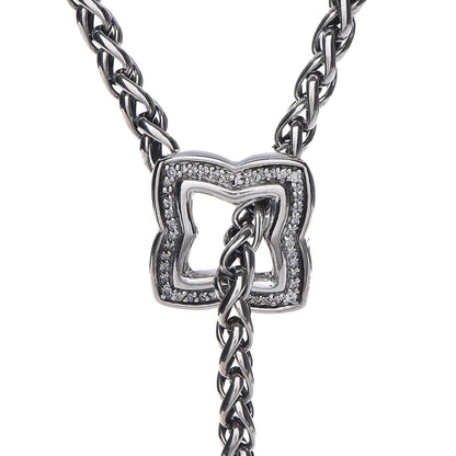 David Yurman Sterling Silver Diamond Quatrefoil Lariat Wheat Chain Necklace 5 of 8