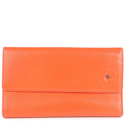 Chanel Goatskin Camellia Embossed Flap Wallet Coral 2 of 16