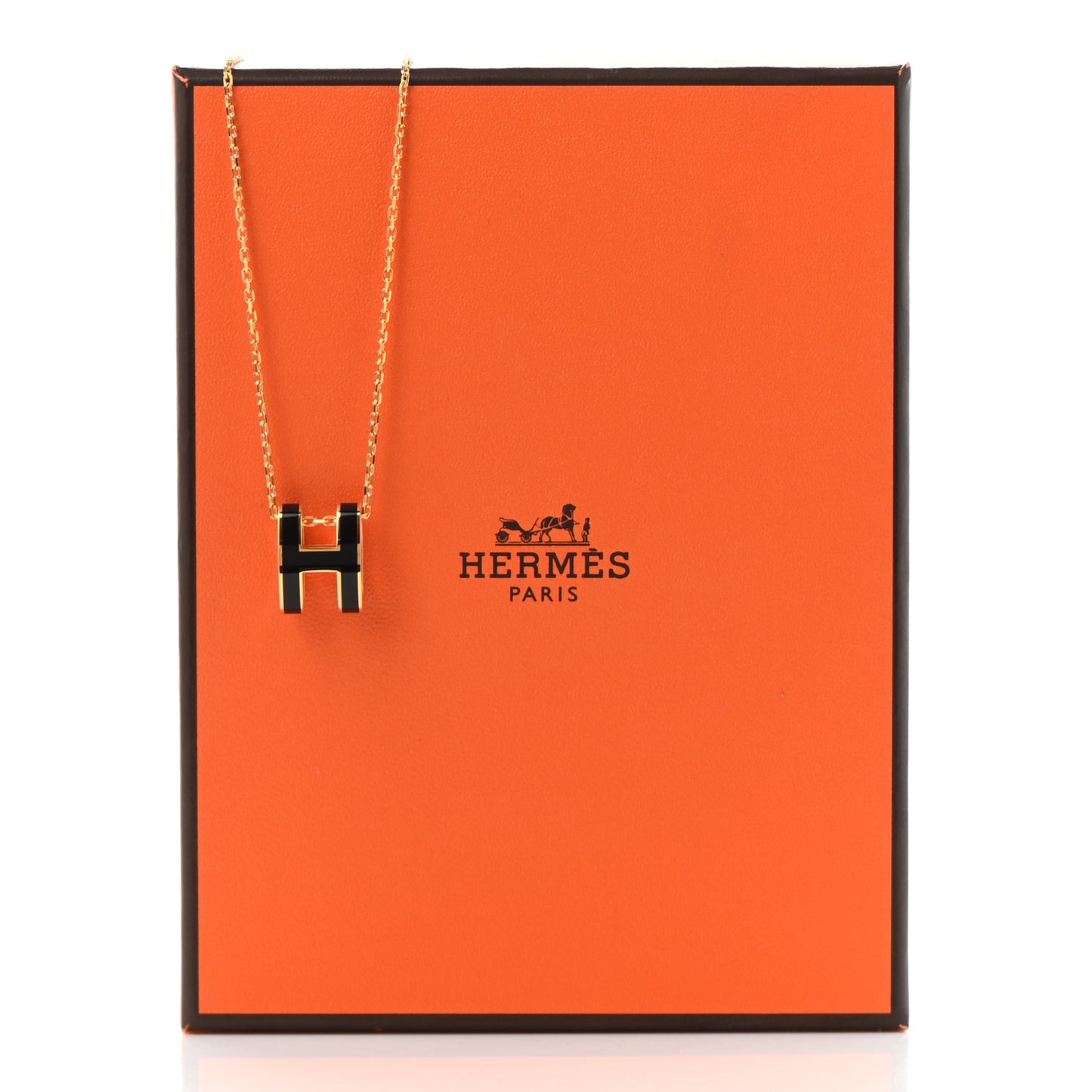 Lacquered Gold Pop H Pendant Necklace Black