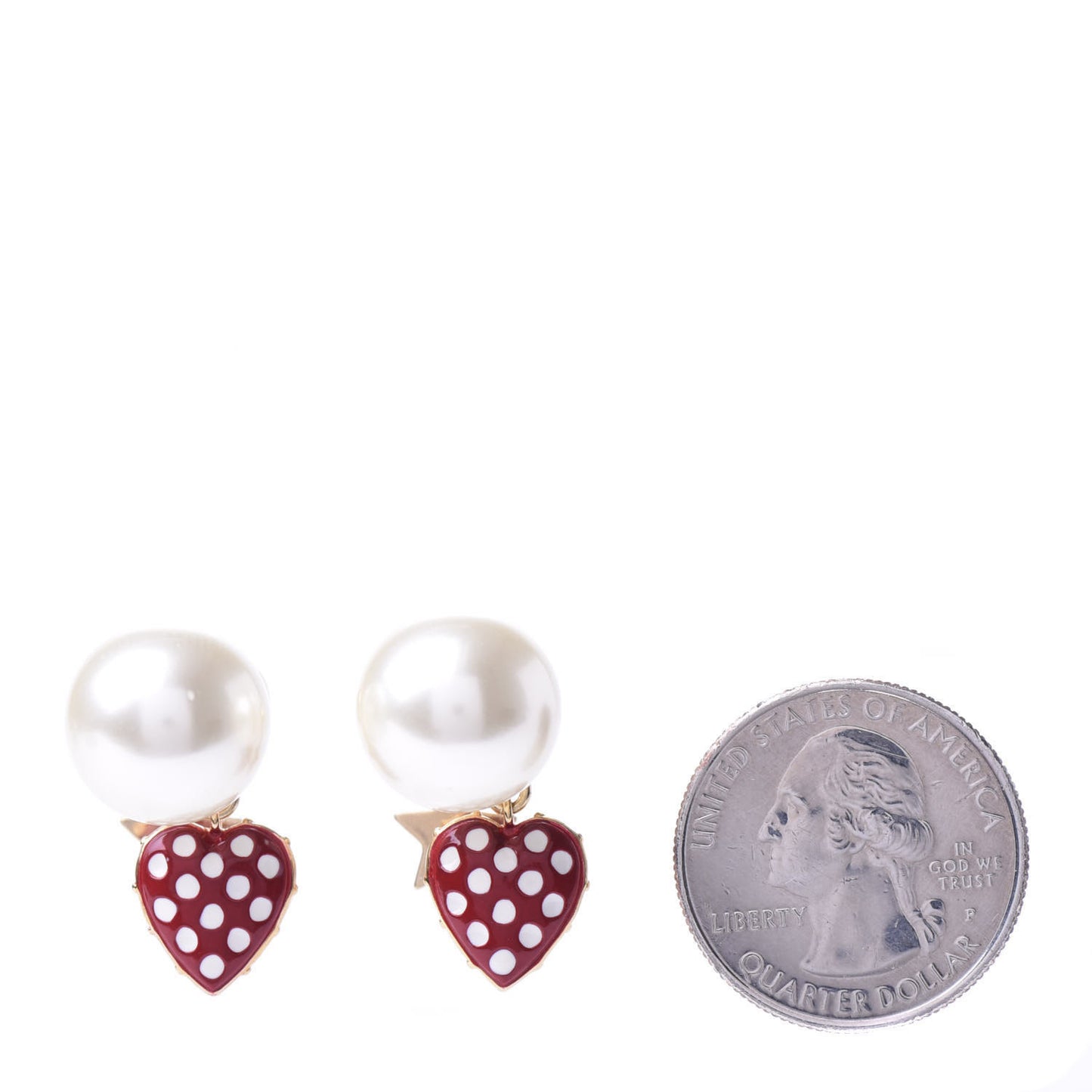Pearl Heart Dioramour Tribal Earrings Gold Red