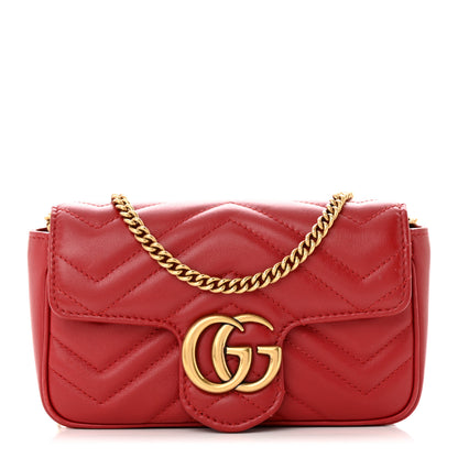 Gucci Calfskin Matelasse Super Mini GG Marmont Shoulder Bag Hibiscus Red 1 of 12