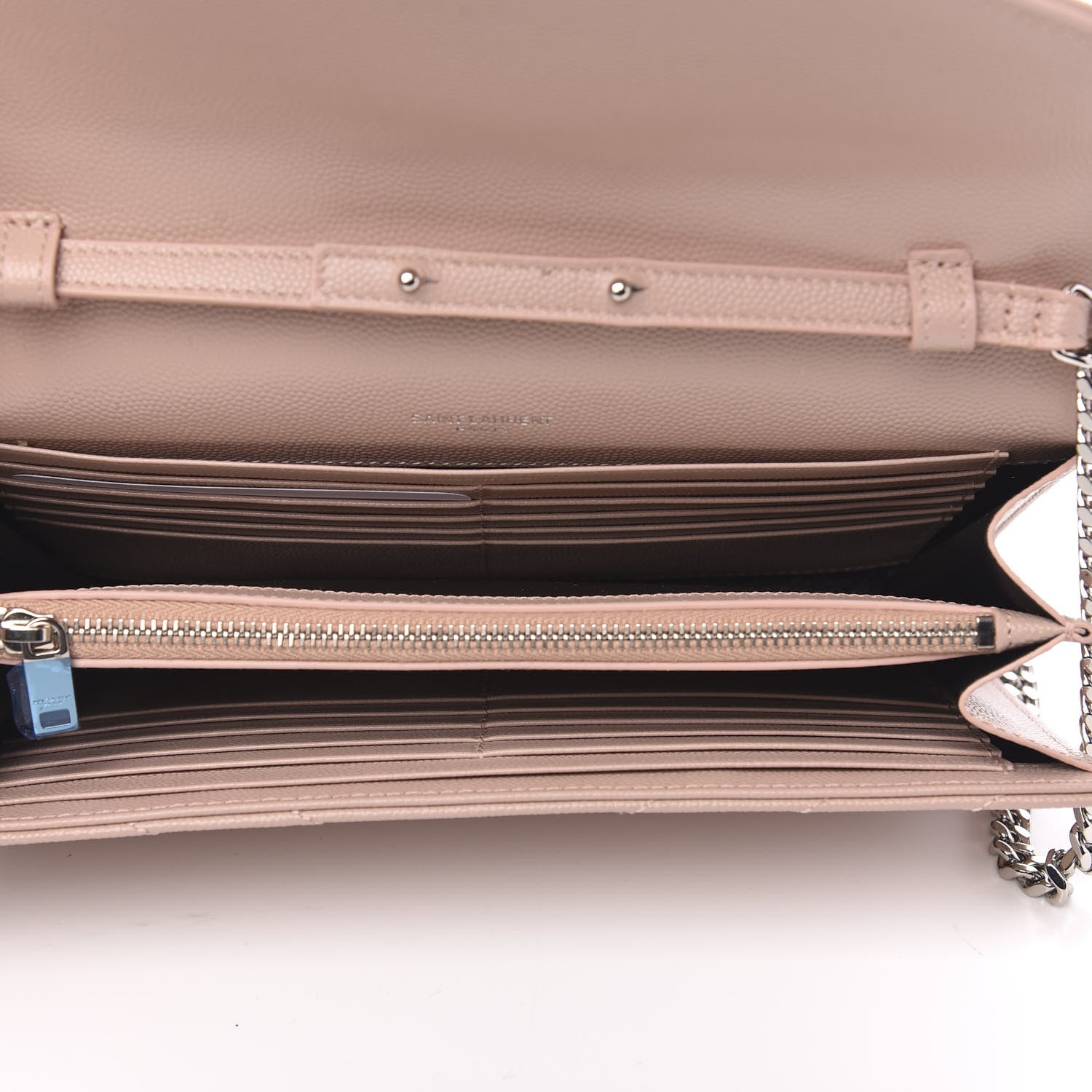 Saint Laurent Grain De Poudre Matelasse Chevron Monogram Chain Wallet Pale Pink 5 of 9