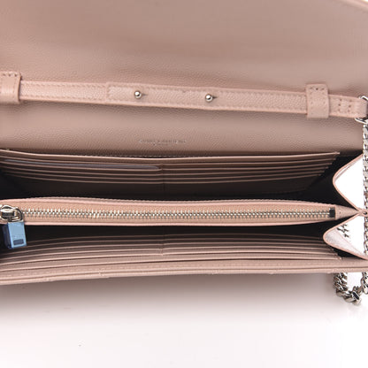 Saint Laurent Grain De Poudre Matelasse Chevron Monogram Chain Wallet Pale Pink 5 of 9