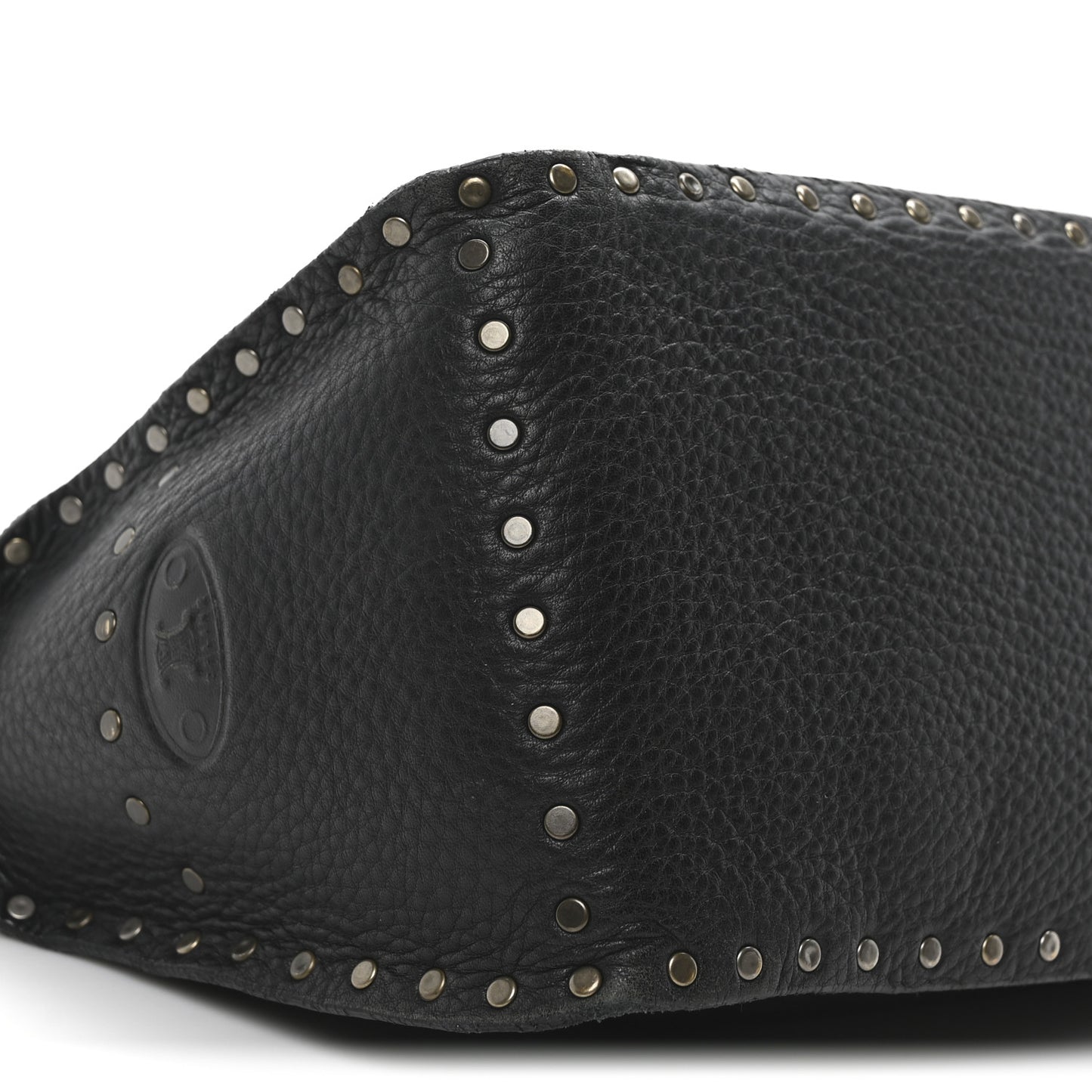 Pebbled Calfskin Studded Boogie Satchel Black