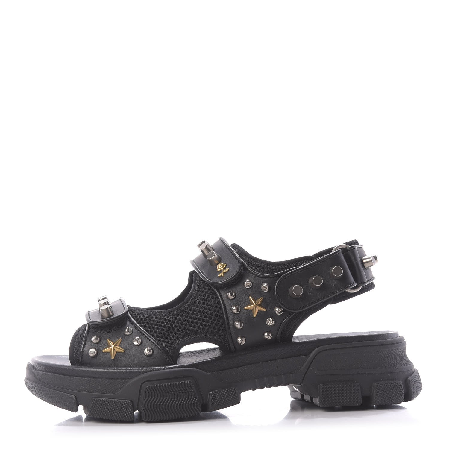 Gucci Nappa Mesh Studded Mens Aguru Sandals 7 Black 1 of 10