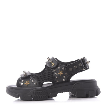 Gucci Nappa Mesh Studded Mens Aguru Sandals 7 Black 1 of 10