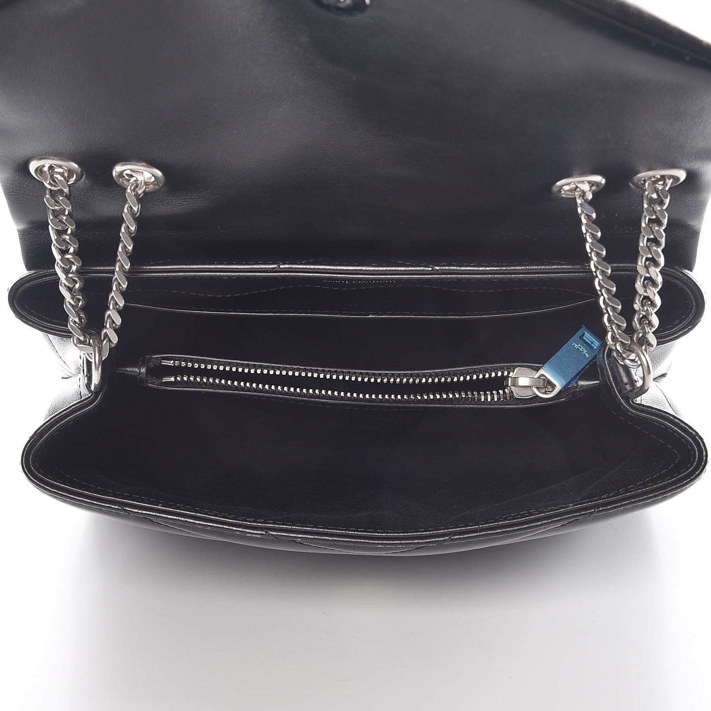 Calfskin Y Quilted Monogram Small Loulou Chain Satchel Black