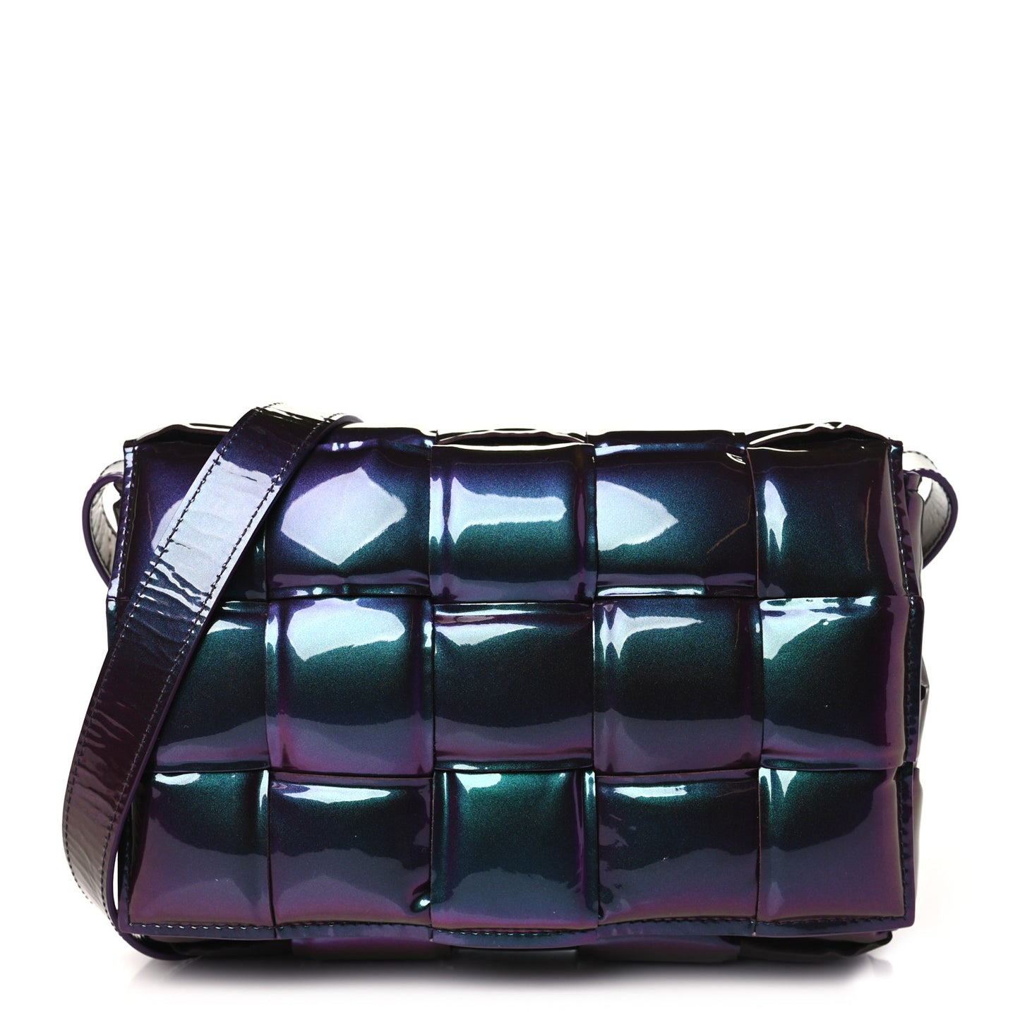 Glossy Nail Polish Nappa Maxi Intreccio Padded Cassette Crossbody Bag Holographic