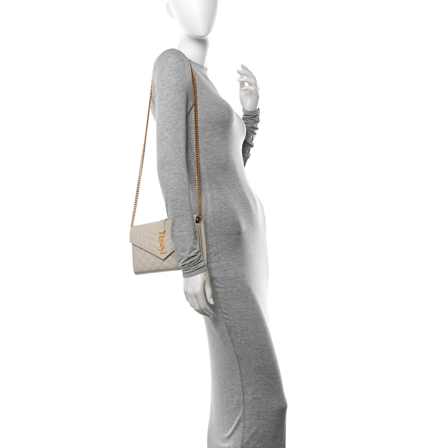 Saint Laurent Grain De Poudre Mixed Matelasse Triquilt Monogram Chain Wallet Crema Soft 2 of 11