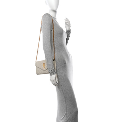 Saint Laurent Grain De Poudre Mixed Matelasse Triquilt Monogram Chain Wallet Crema Soft 2 of 11