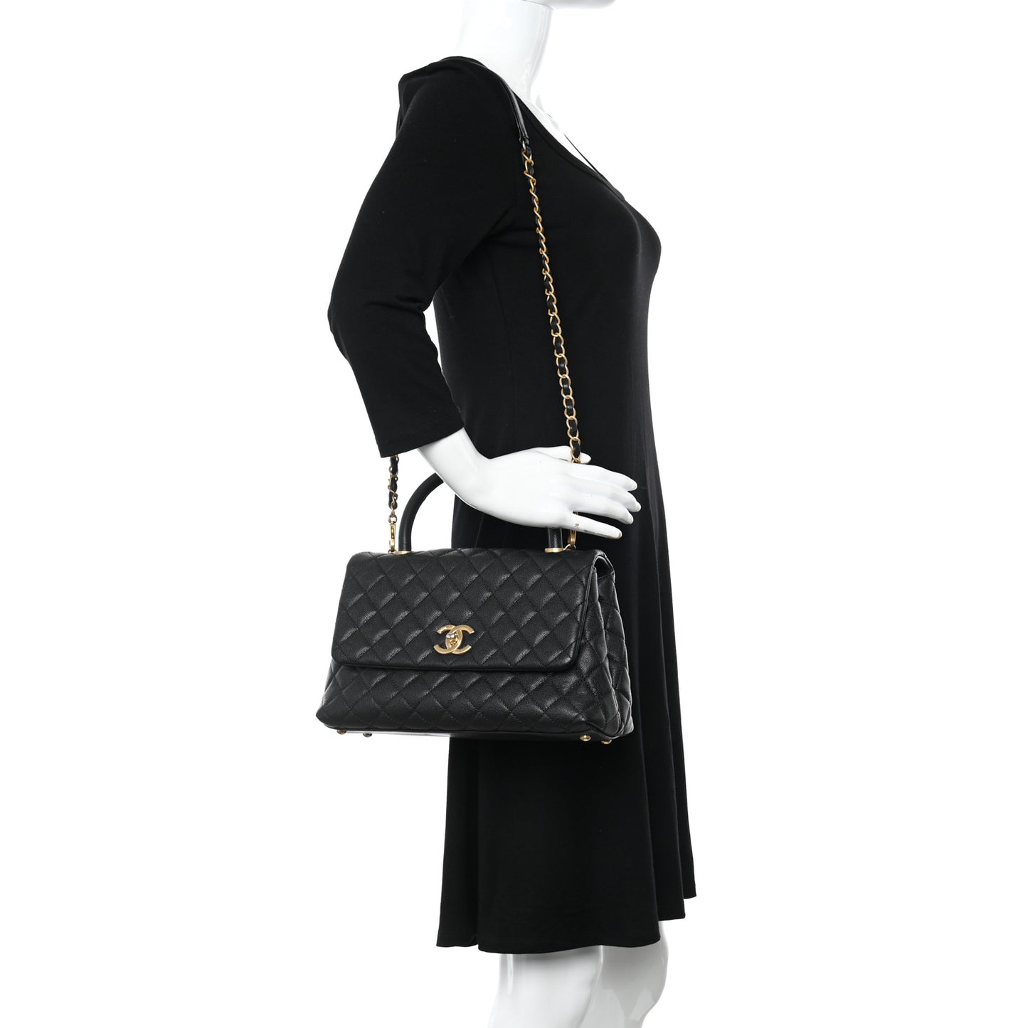 Caviar Quilted Small Coco Handle Flap Black