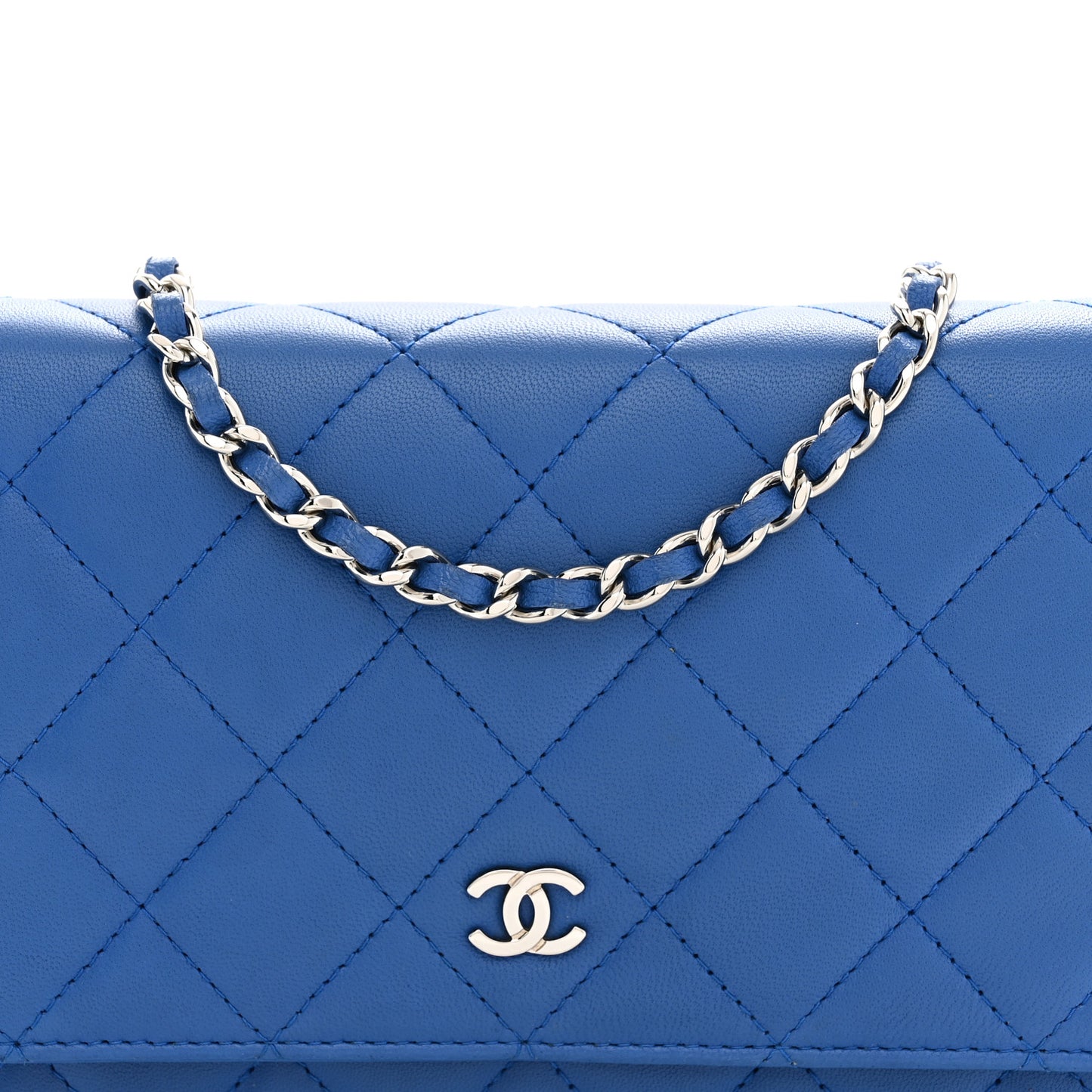 Lambskin Quilted Wallet On Chain WOC Blue