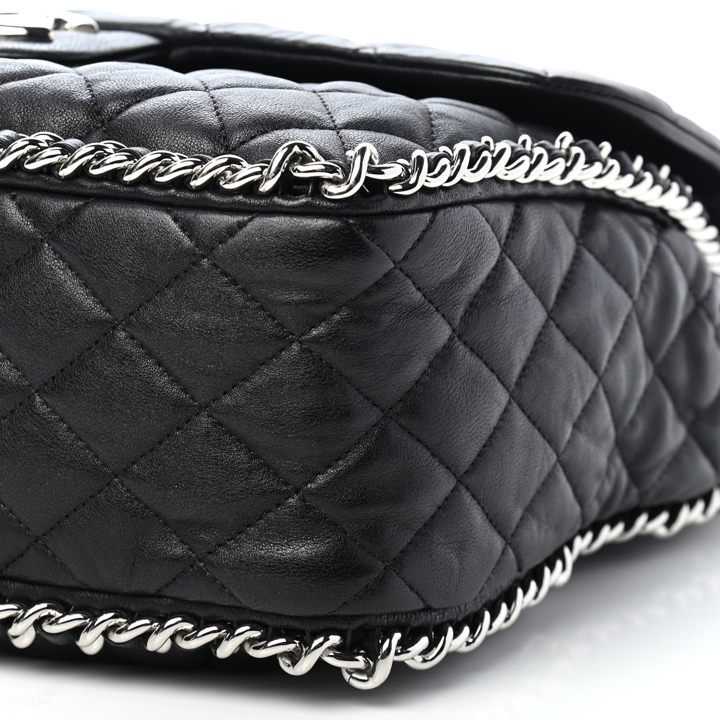 Washed Lambskin Quilted Maxi Chain Around Flap Black