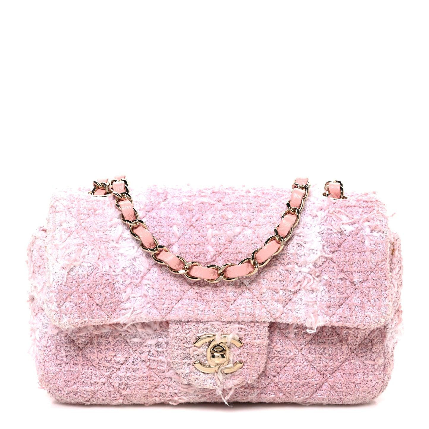 Tweed Quilted Mini Rectangular Flap Light Pink White