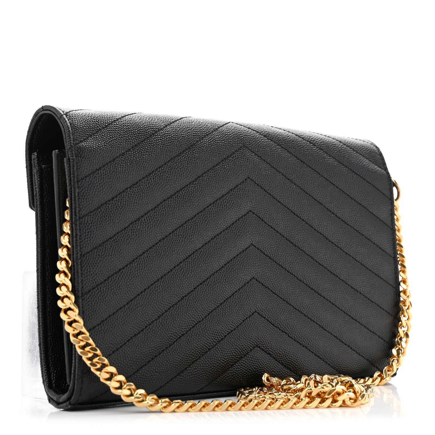 Saint Laurent Grain De Poudre Matelasse Chevron Monogram Chain Wallet Black 3 of 13