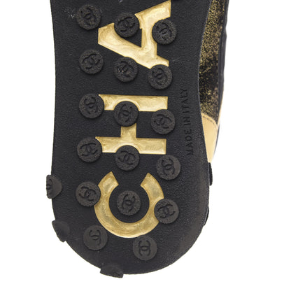 Chanel Metallic Lambskin Satin Finish Womens CC Sneakers 37 Black Gold 8 of 10