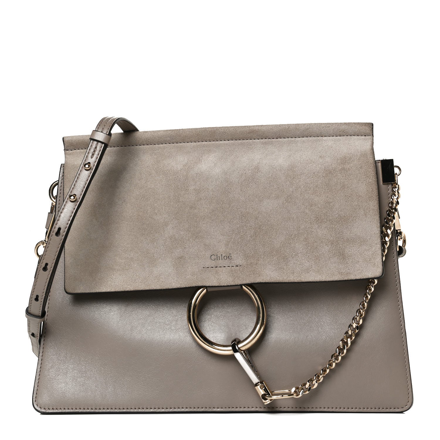 Chloe Calfskin Suede Medium Faye Shoulder Bag Motty Grey 1 of 15