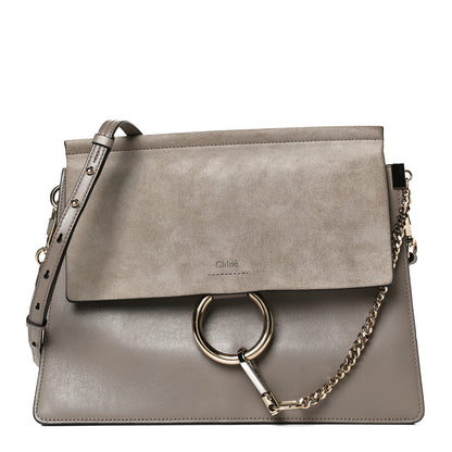 Chloe Calfskin Suede Medium Faye Shoulder Bag Motty Grey 1 of 15
