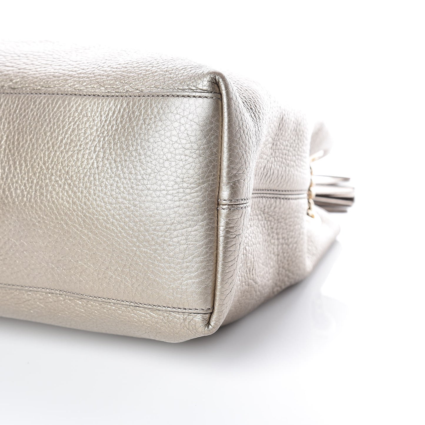 Metallic Pebbled Calfskin Medium Soho Chain Shoulder Bag Golden Beige